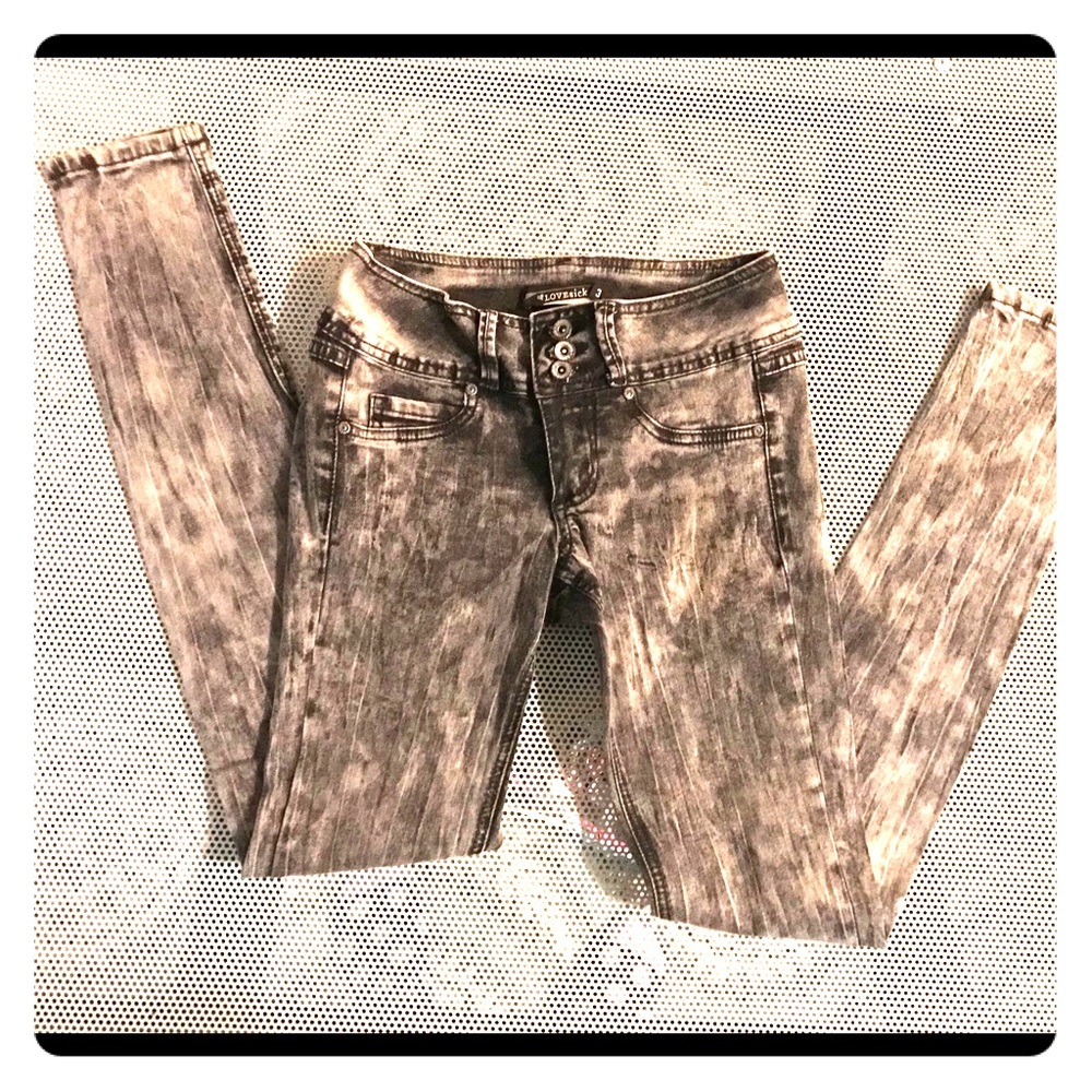 Love Sick Super skinny charcoal acid wash jeans